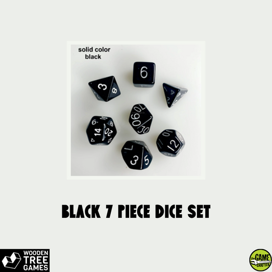 Black 7 Piece Dice Set - Wooden Tree Games